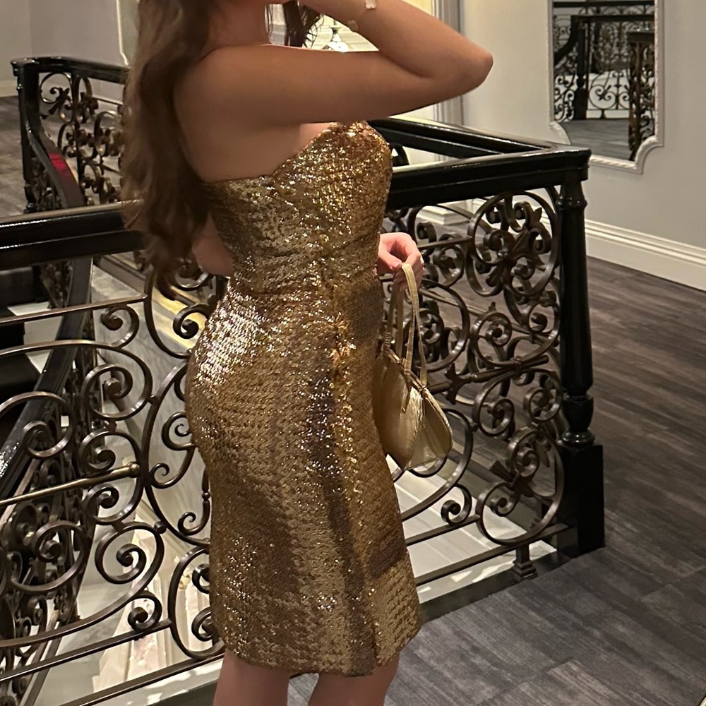Vintage 50s Gold Sweetheart Sequined Cocktail Dress